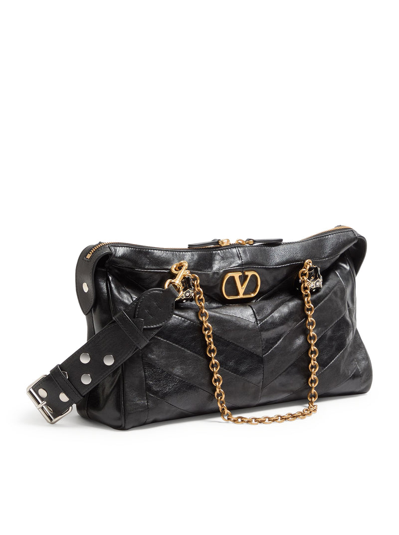 PANTHEA CHEVRON-PRINT NAPPA LEATHER SHOULDER BAG