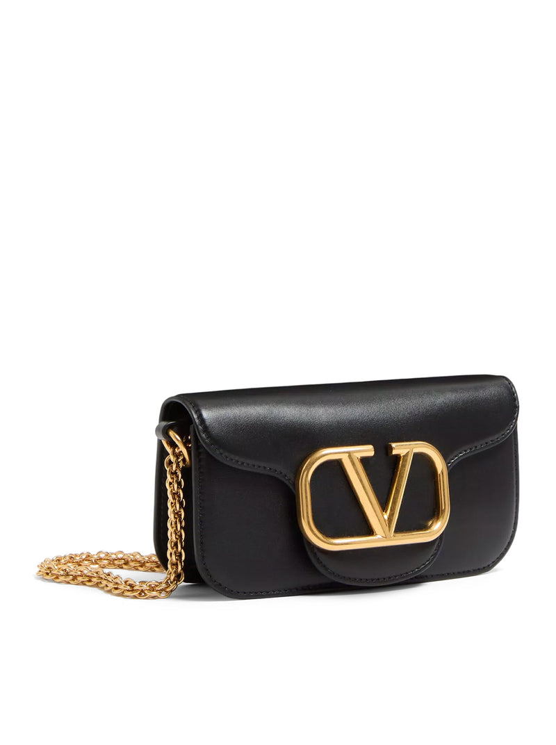 SMALL LOCO SHOULDER BAG IN CALFSKIN WITH ANTIQUE GOLD-TONE LOGO