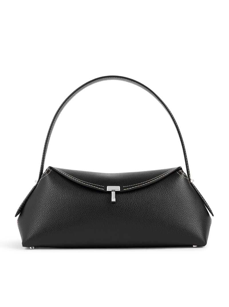 T-LOCK LEATHER BAG WITH CONTRASTING STITCHING