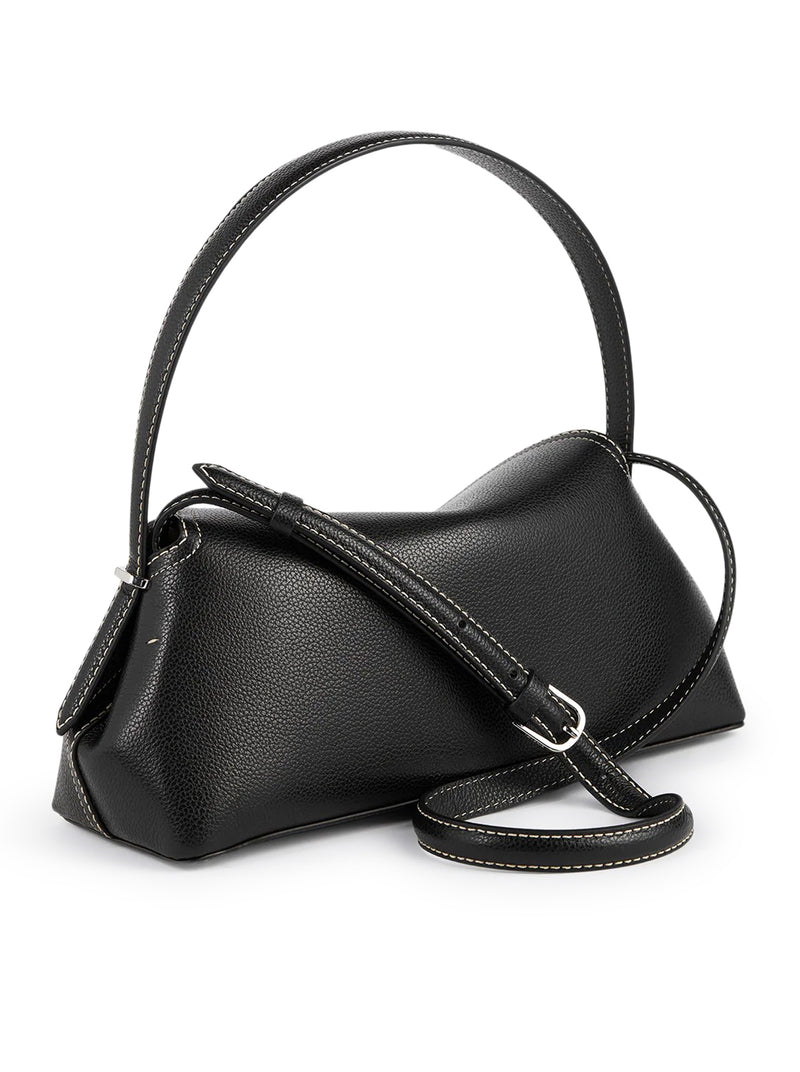 T-LOCK LEATHER BAG WITH CONTRASTING STITCHING