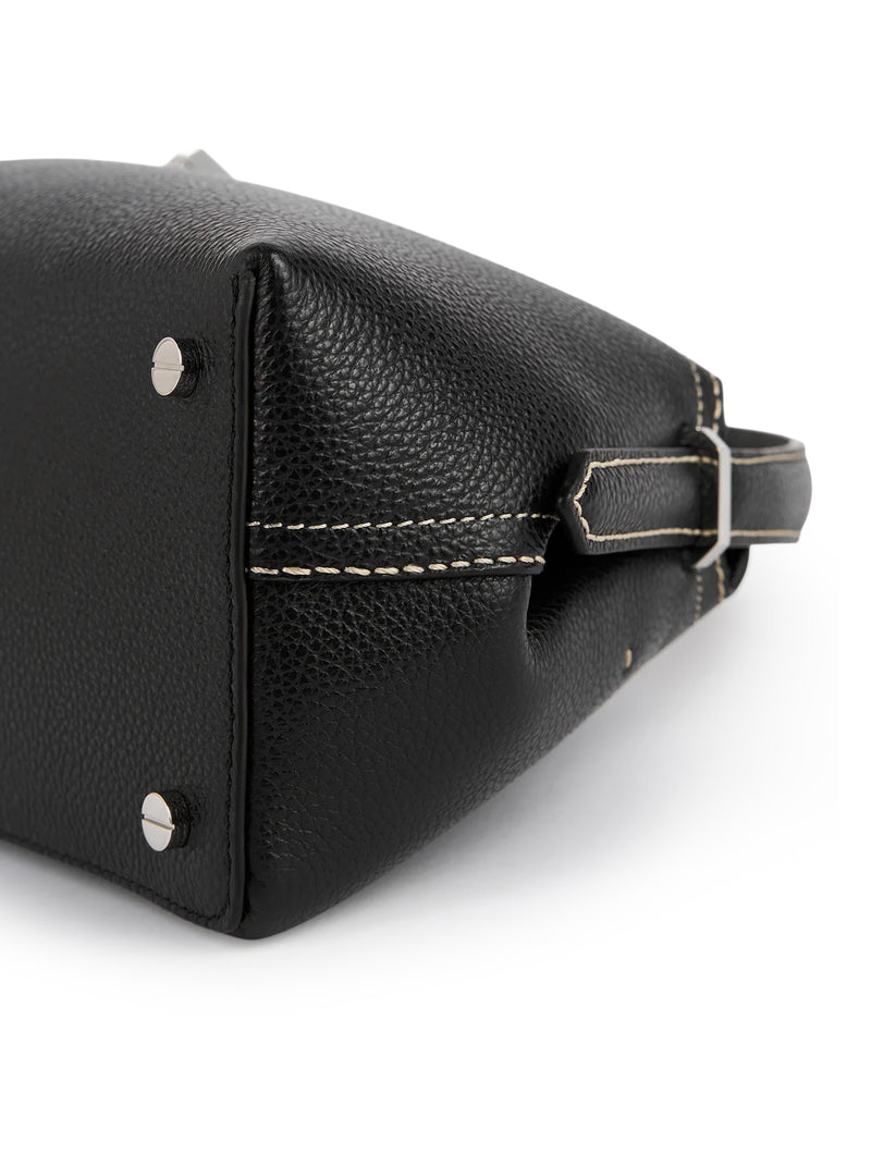 T-LOCK LEATHER BAG WITH CONTRASTING STITCHING