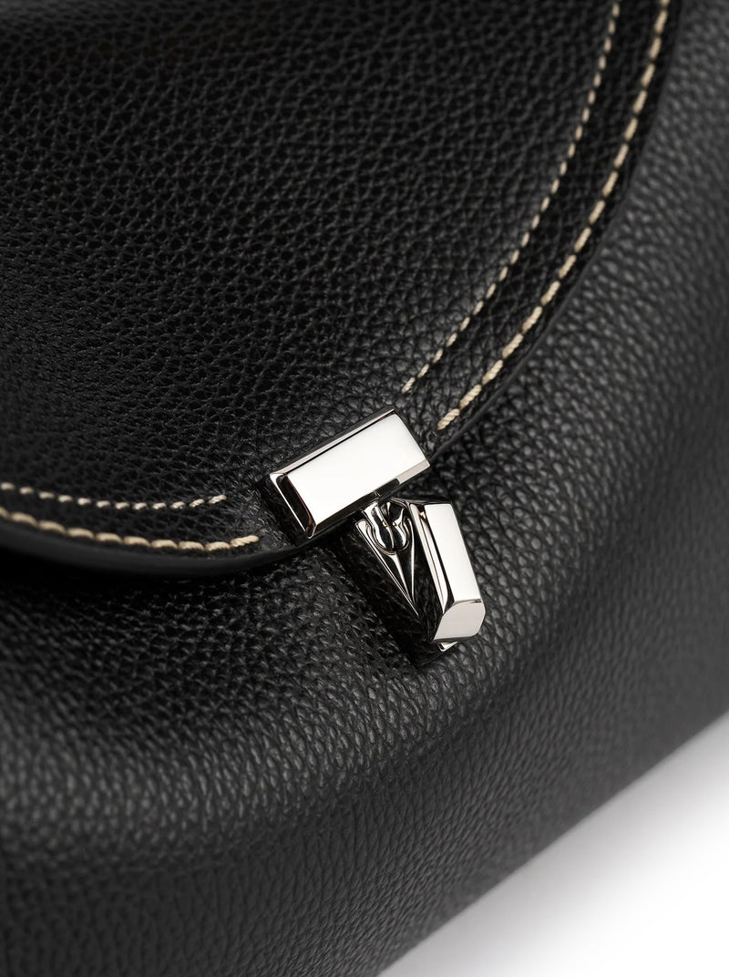 T-LOCK LEATHER BAG WITH CONTRASTING STITCHING