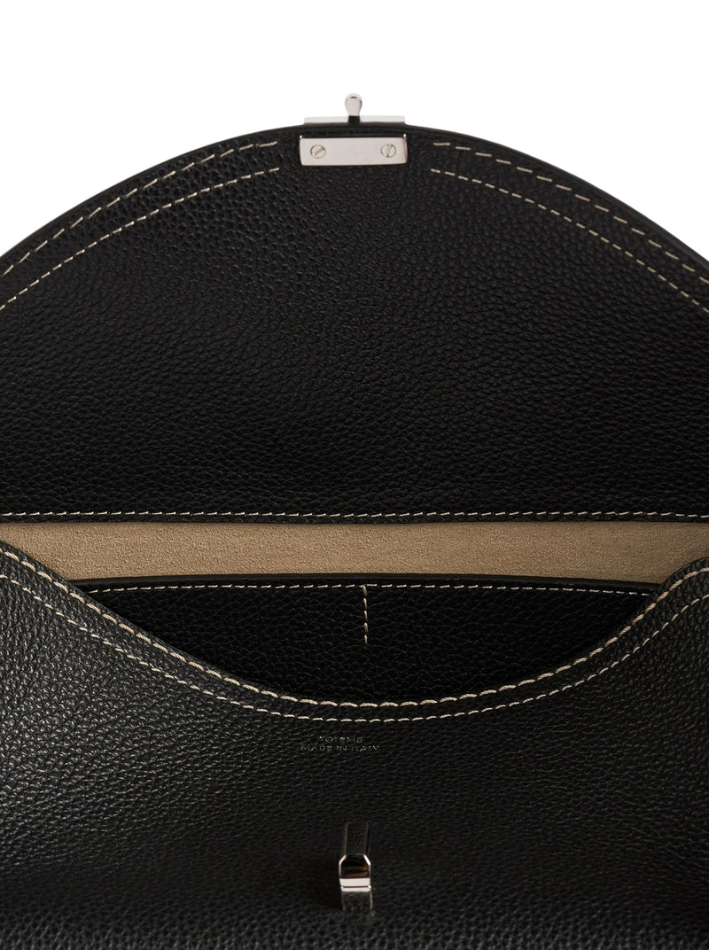T-LOCK LEATHER BAG WITH CONTRASTING STITCHING