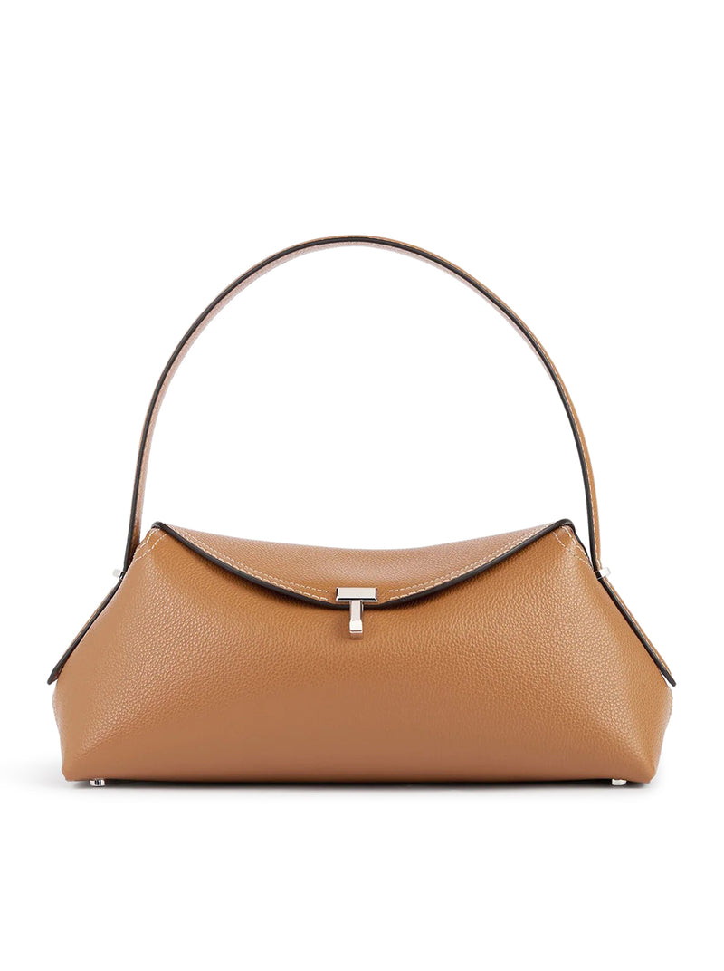 T-LOCK LEATHER BAG WITH CONTRASTING STITCHING