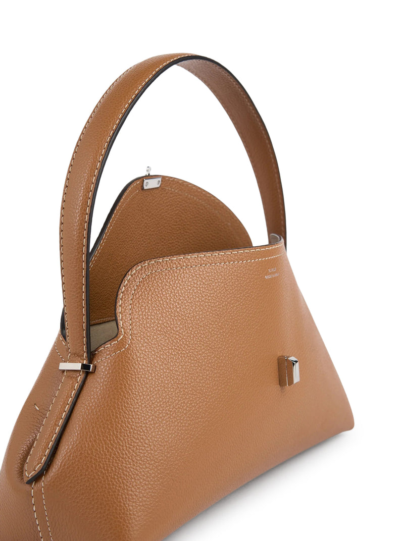 T-LOCK LEATHER BAG WITH CONTRASTING STITCHING