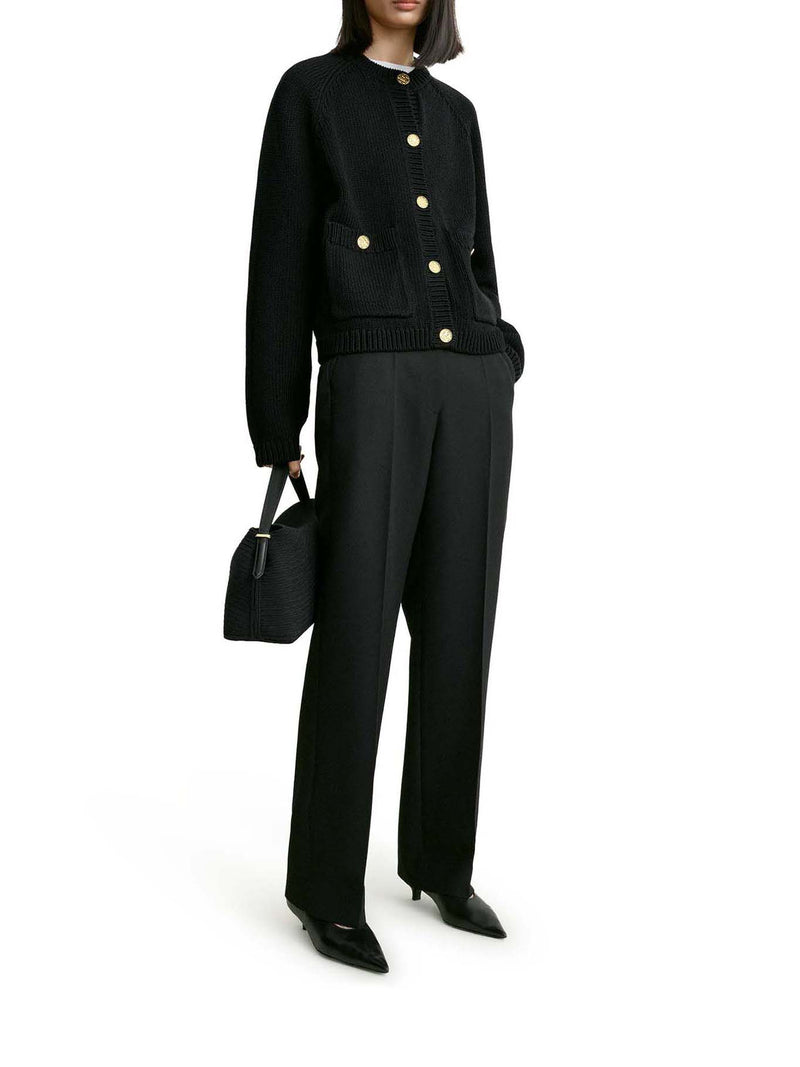 BLACK COTTON CARDIGAN WITH HAMMERED-EFFECT BUTTONS