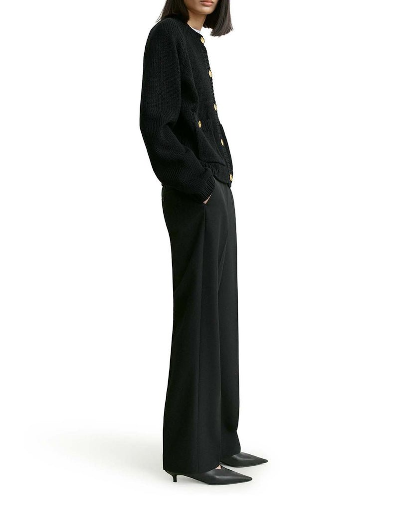 BLACK COTTON CARDIGAN WITH HAMMERED-EFFECT BUTTONS