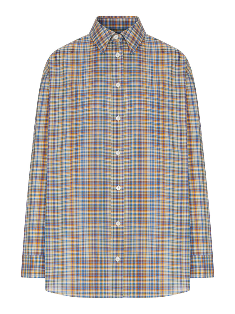CLASSIC BLUE AND ORANGE CHECKED COTTON SHIRT