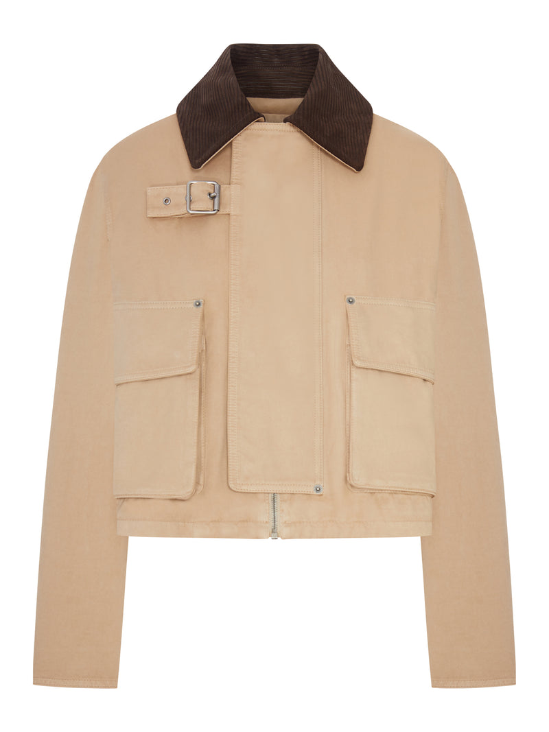 COTTON PARKA WITH A CORDUROY-EFFECT SUEDE COLLAR