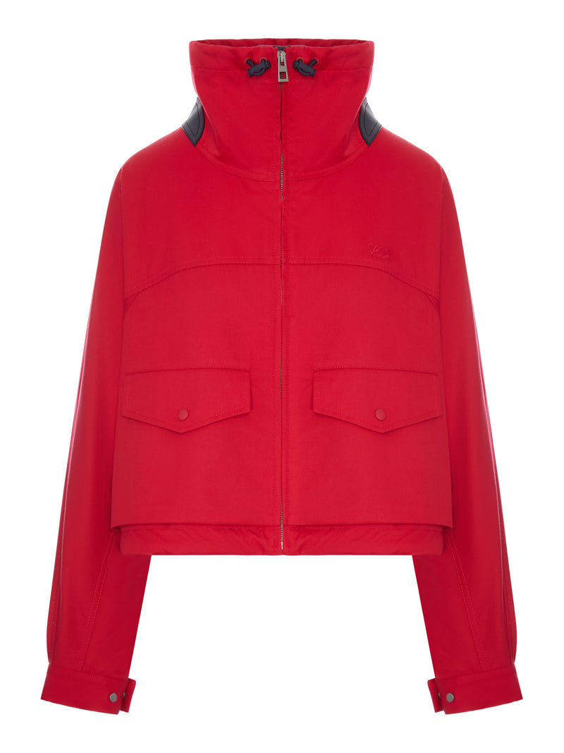 COTTON AND SILK GABARDINE JACKET WITH CONTRASTING LEATHER DETAILS