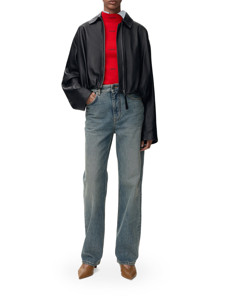 LAMB NAPPA JACKET WITH ASYMMETRIC DRAPING AT THE BACK