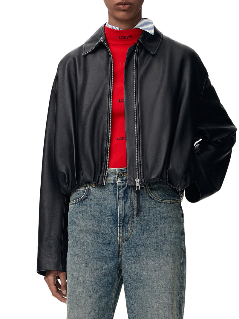 LAMB NAPPA JACKET WITH ASYMMETRIC DRAPING AT THE BACK