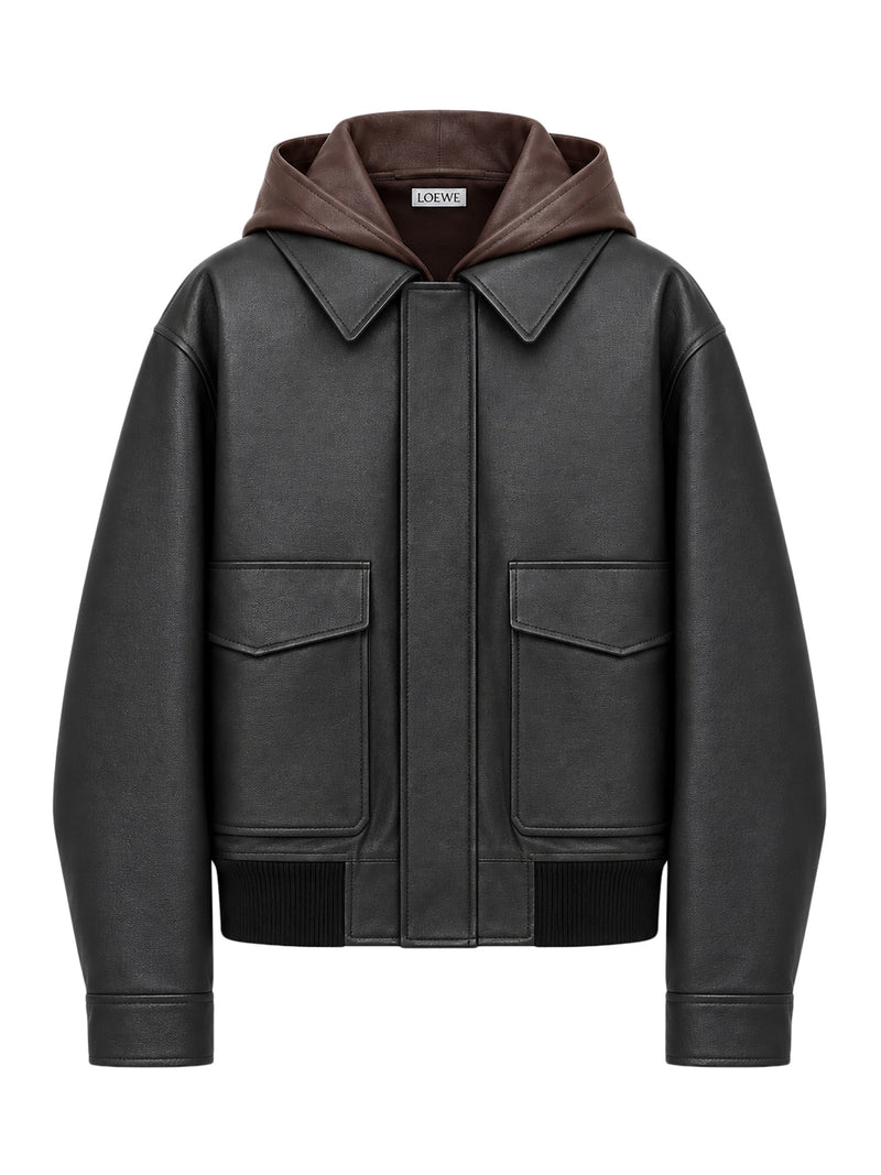 LAMBSKIN NAPPA JACKET WITH A CONTRASTING HOOD