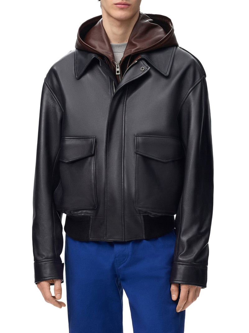 LAMBSKIN NAPPA JACKET WITH A CONTRASTING HOOD