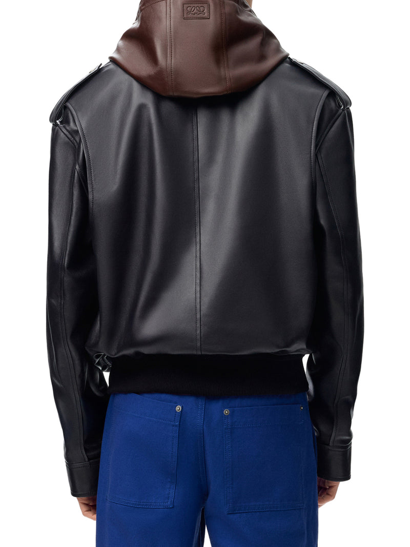 LAMBSKIN NAPPA JACKET WITH A CONTRASTING HOOD
