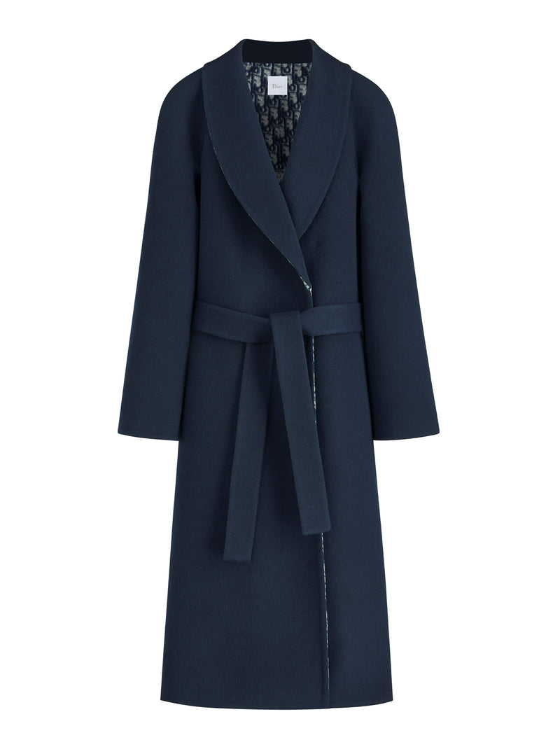 NAVY BLUE DOUBLE-FACE VIRGIN WOOL AND SILK BELT COAT
