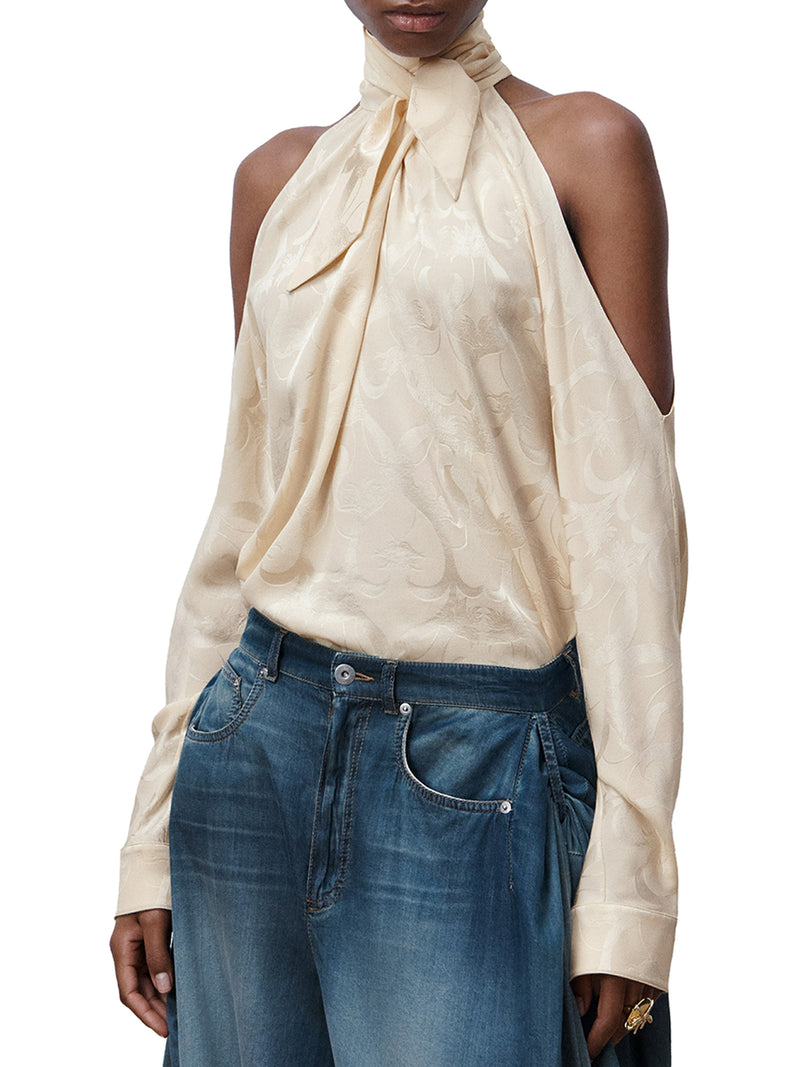 OFF-SHOULDER BLOUSE IN FLORAL SILK JACQUARD