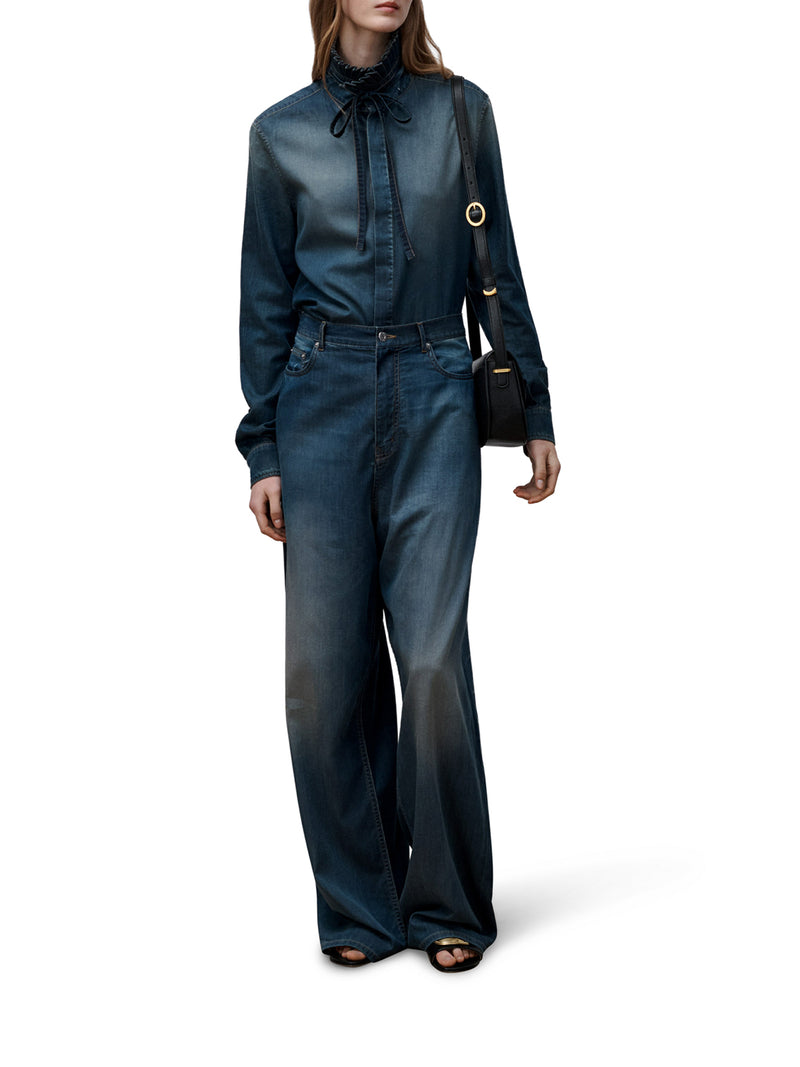 REGULAR FIT JEANS IN BLUE STONEWASHED COTTON DENIM