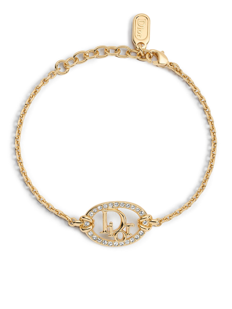 OBLIQUE METAL BRACELET WITH GOLD FINISH AND CRYSTALS
