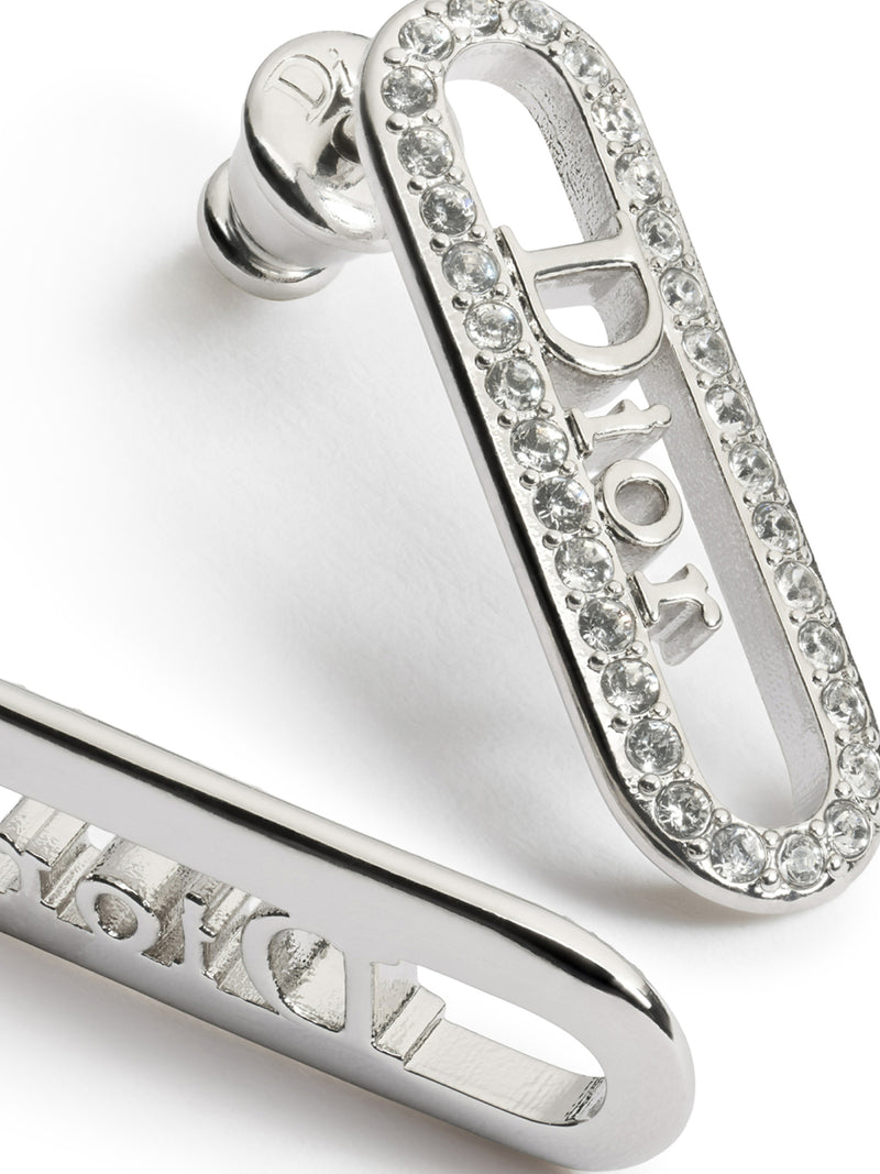 SILVER-PLATED METAL LINK EARRINGS WITH CRYSTALS