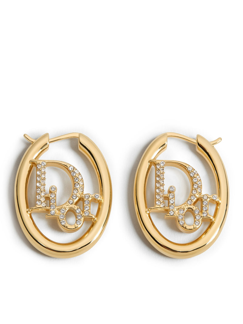 OBLIQUE HOOP EARRINGS IN METAL AND CRYSTAL