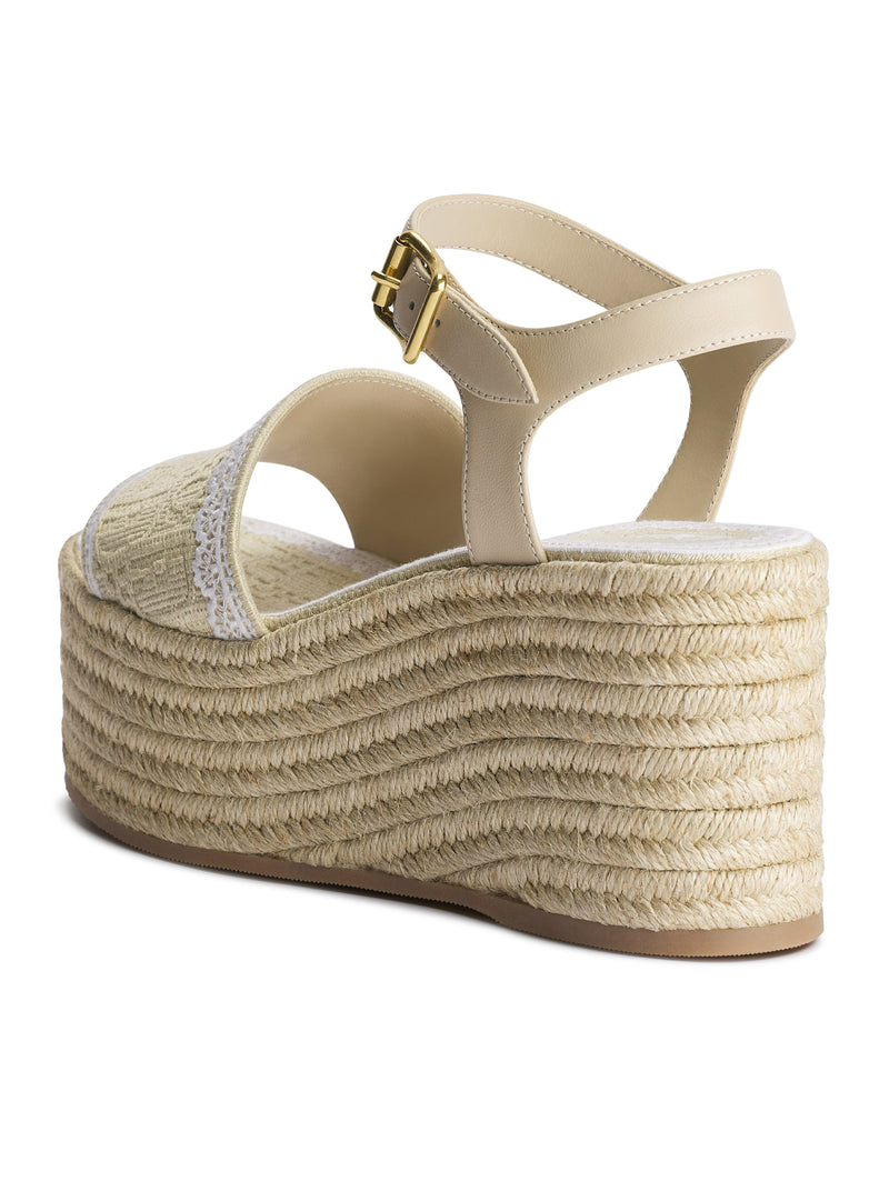 DIOR OBLIQUE EMBROIDERED COTTON DENTELLE WEDGE SANDAL