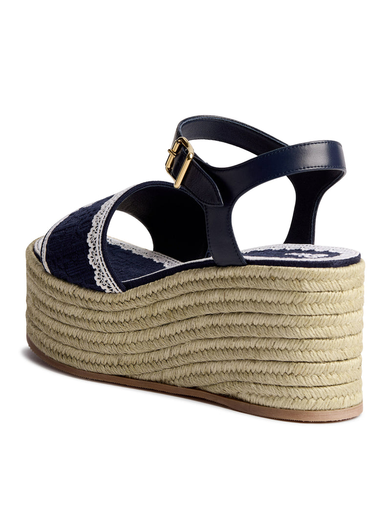 DIOR OBLIQUE EMBROIDERED COTTON DENTELLE WEDGE SANDAL