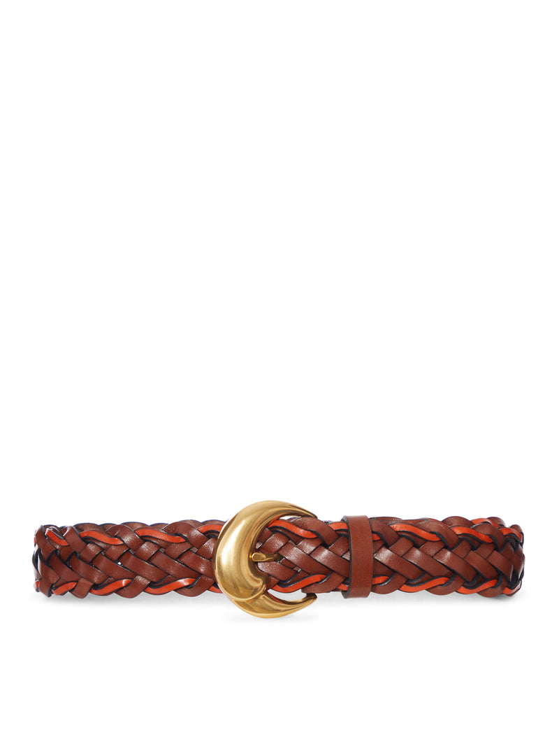 WOVEN LEATHER BELT WITH GOLD BUCKLE
