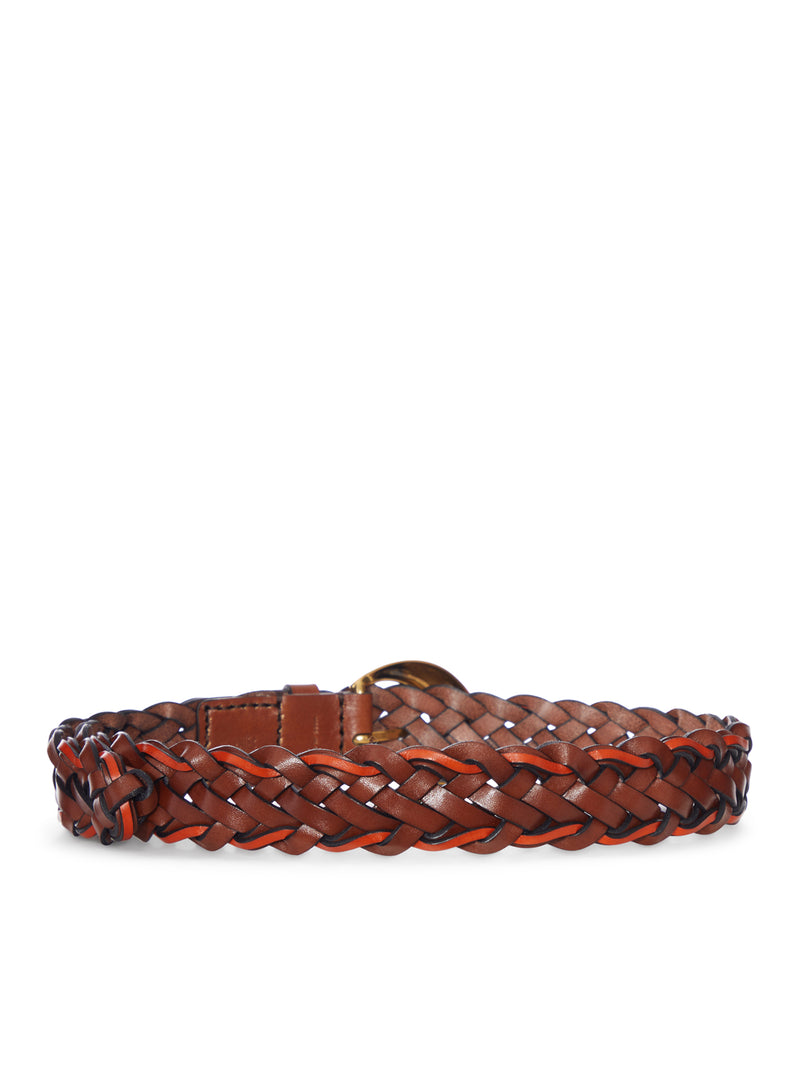 WOVEN LEATHER BELT WITH GOLD BUCKLE