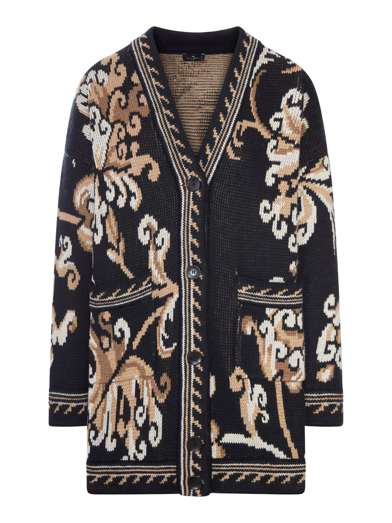 JACQUARD KNIT CARDIGAN WITH FLORAL PATTERN