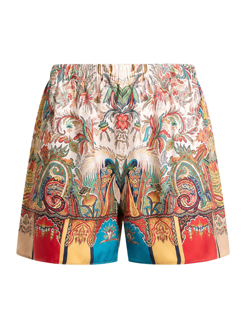 PEAU D`ANGE SILK SHORTS WITH PAISLEY FOLIAGE MOTIF