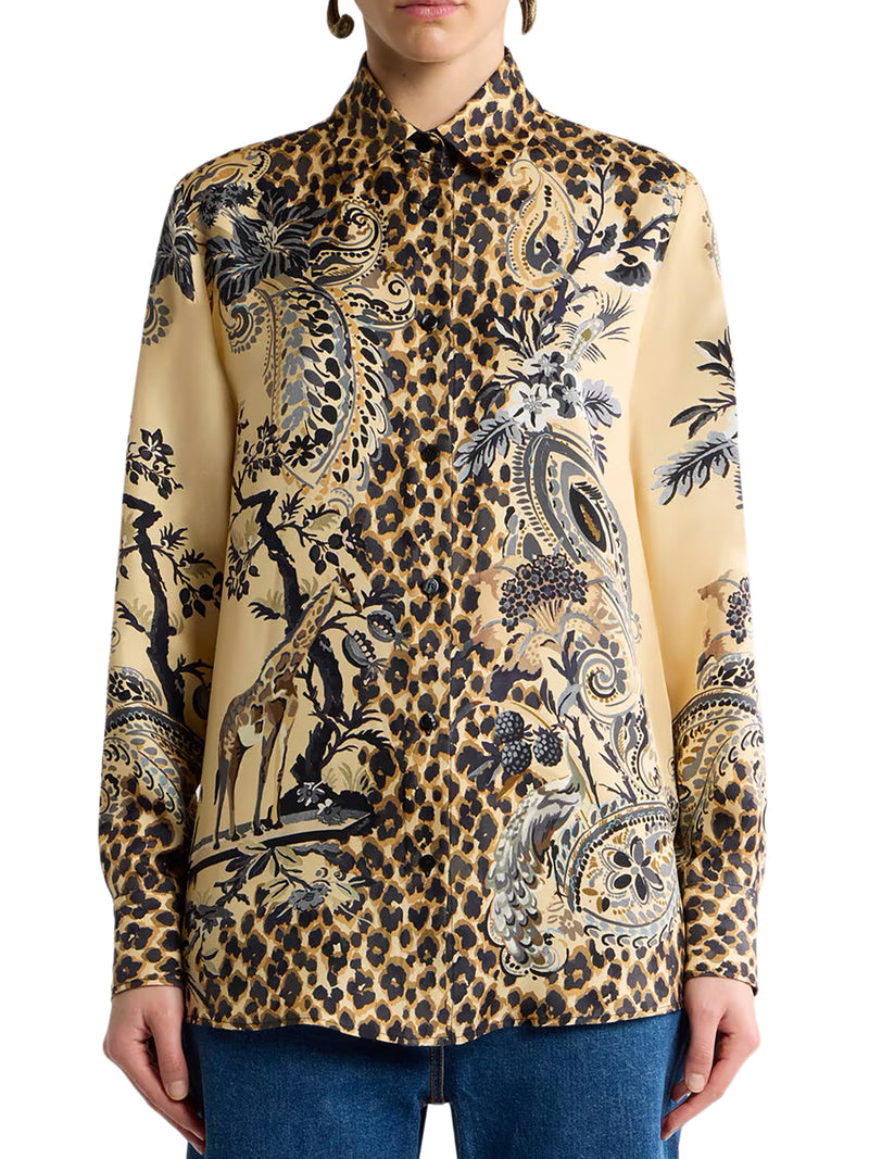 SILK SHIRT WITH PLACEMENT LEOPARD PRINT