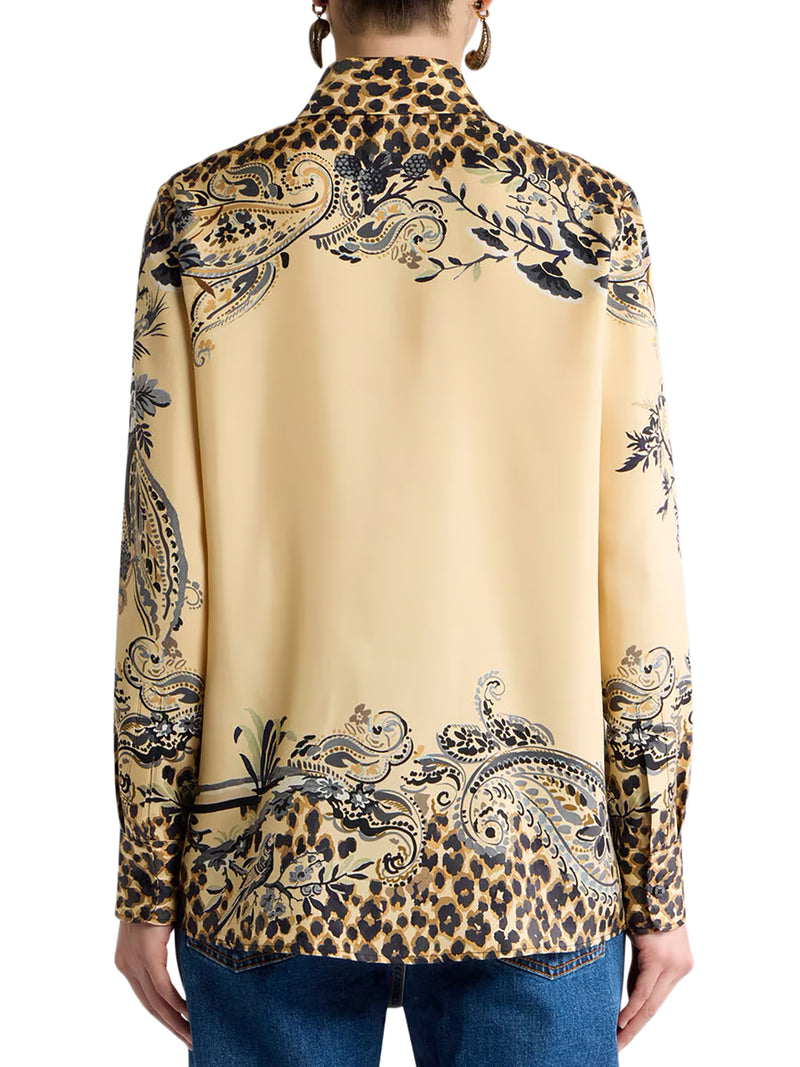 SILK SHIRT WITH PLACEMENT LEOPARD PRINT