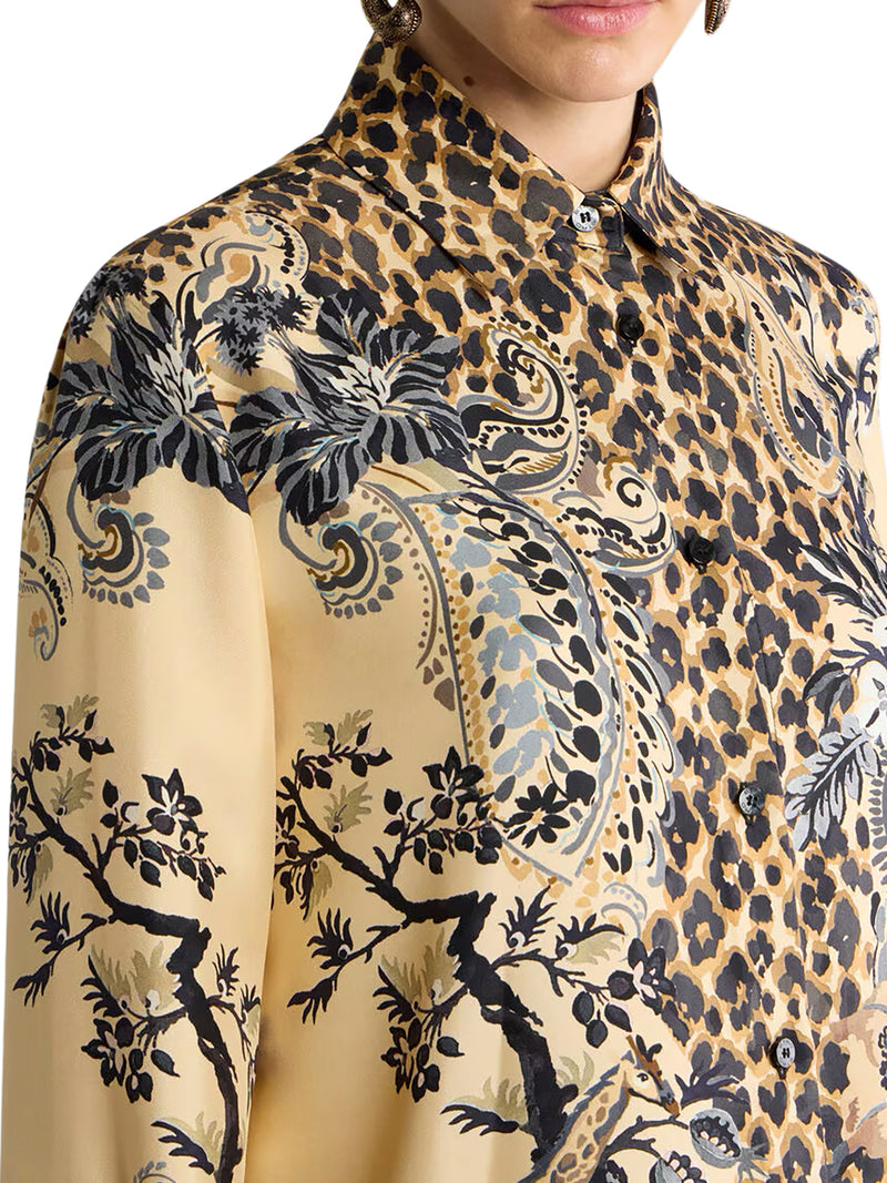 SILK SHIRT WITH PLACEMENT LEOPARD PRINT