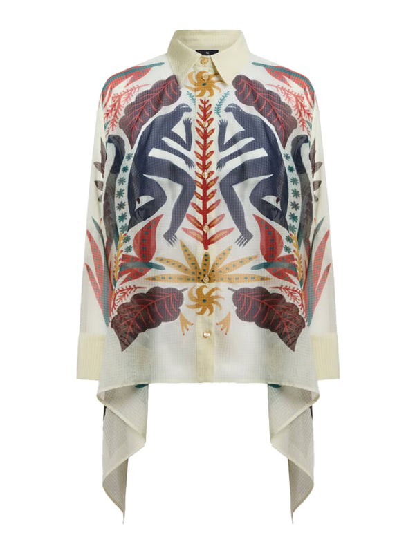 SHIRT WITH HANDKERCHIEF HEM AND PLACED PRINT