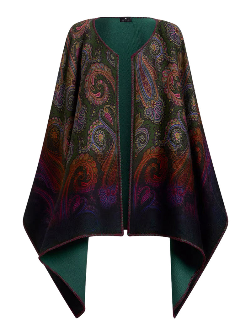 REVERSIBLE WOOL CAPE WITH DÉGRADÉ PAISLEY PATTERN