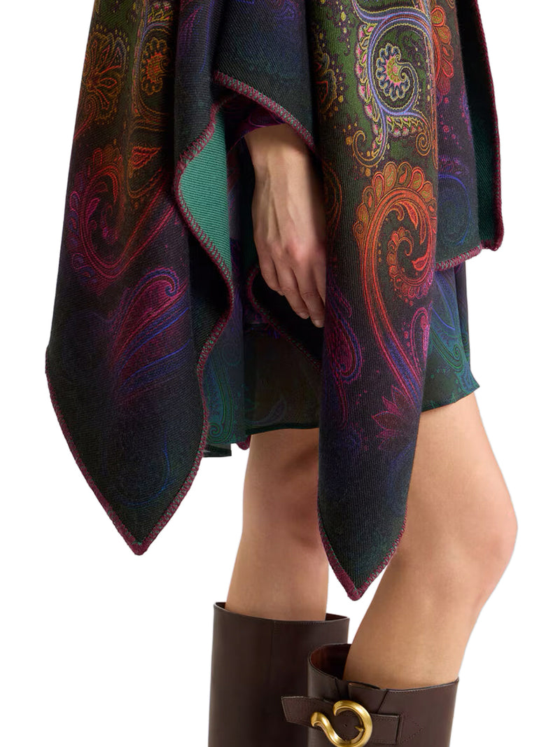 REVERSIBLE WOOL CAPE WITH DÉGRADÉ PAISLEY PATTERN
