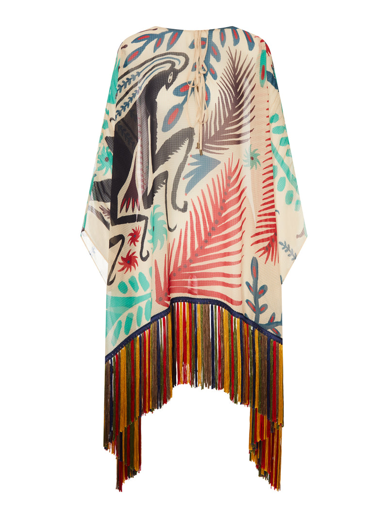 ETRO X TABBY BOOTH SEERSUCKER COVER-UP DRESS WITH FRINGES AND PLACED PRINT