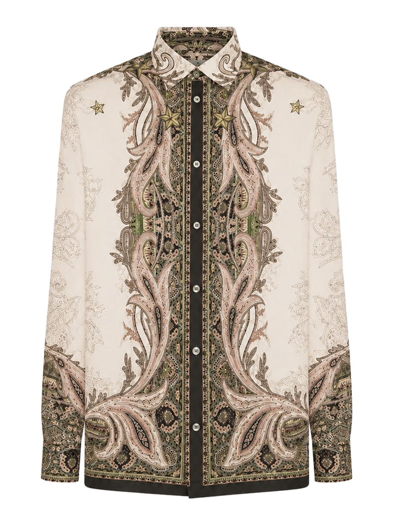 SILK TWILL SHIRT WITH PLACED PEGASUS PRINT