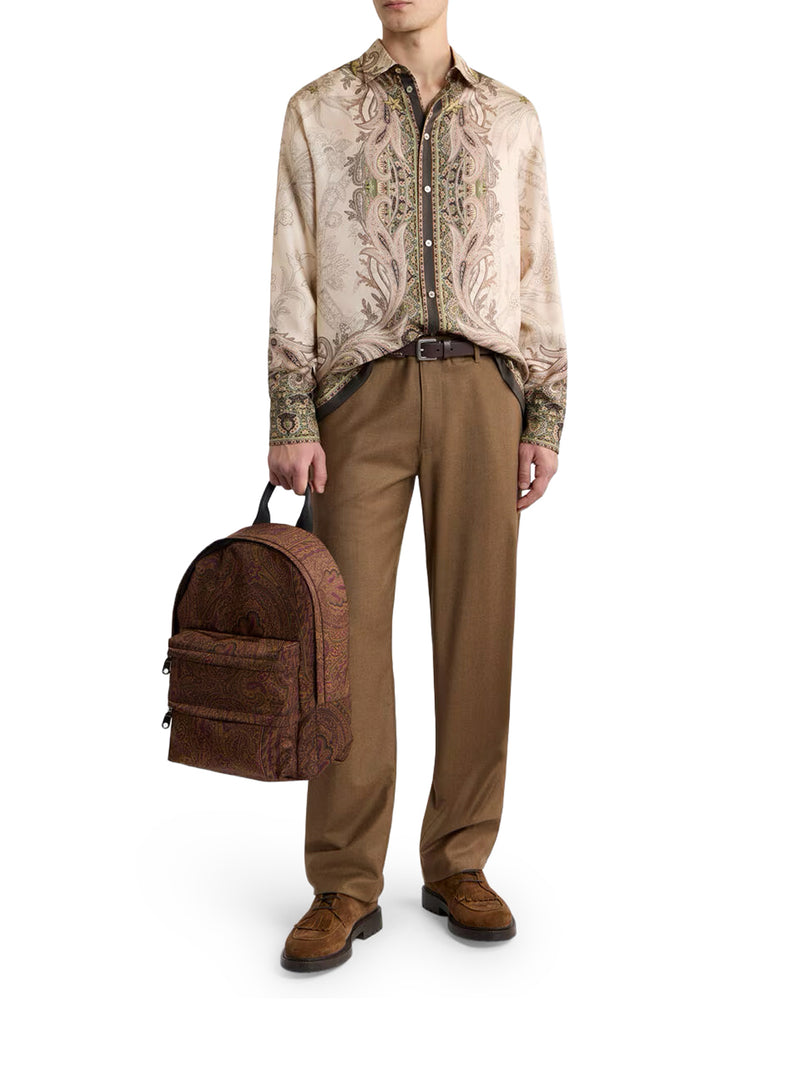 SILK TWILL SHIRT WITH PLACED PEGASUS PRINT