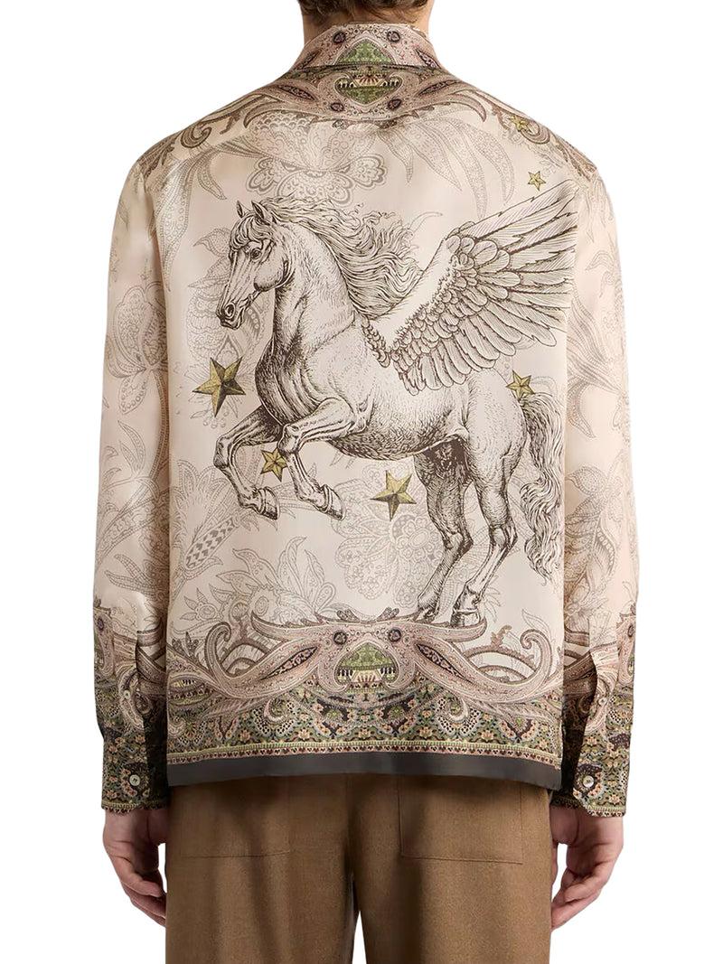 SILK TWILL SHIRT WITH PLACED PEGASUS PRINT