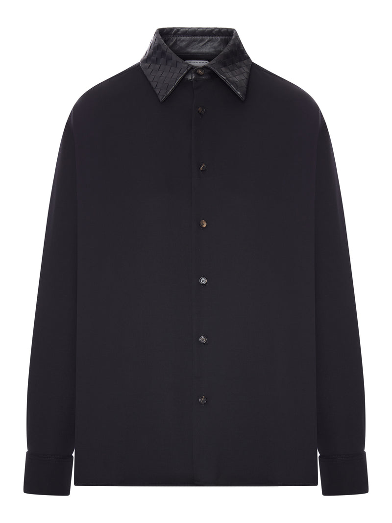 WOOL SHIRT WITH BRAIDED LEATHER COLLAR