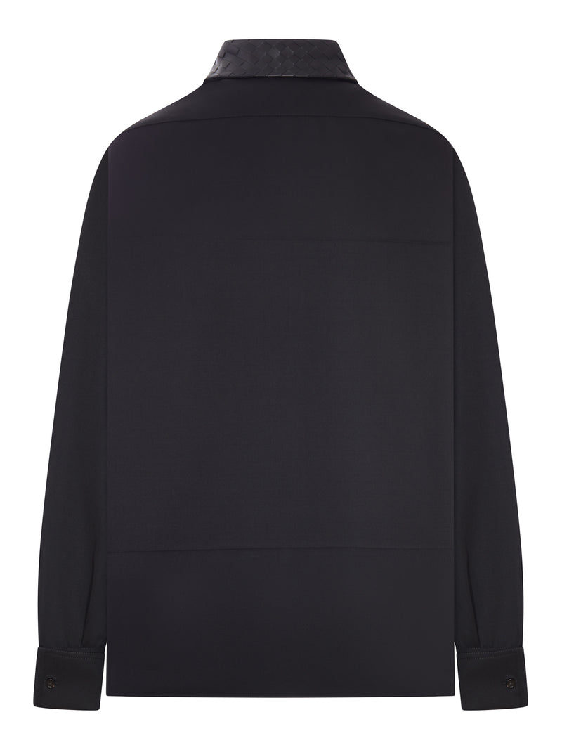WOOL SHIRT WITH BRAIDED LEATHER COLLAR