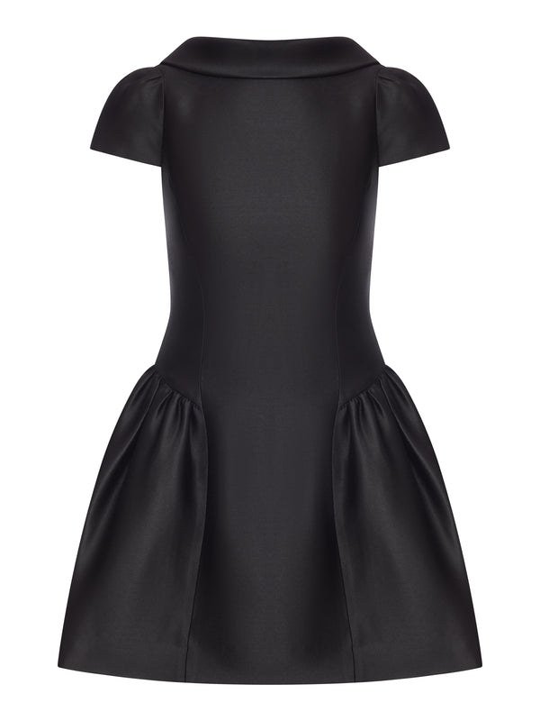 BLACK TAFFETA MINI DRESS WITH COLLAR