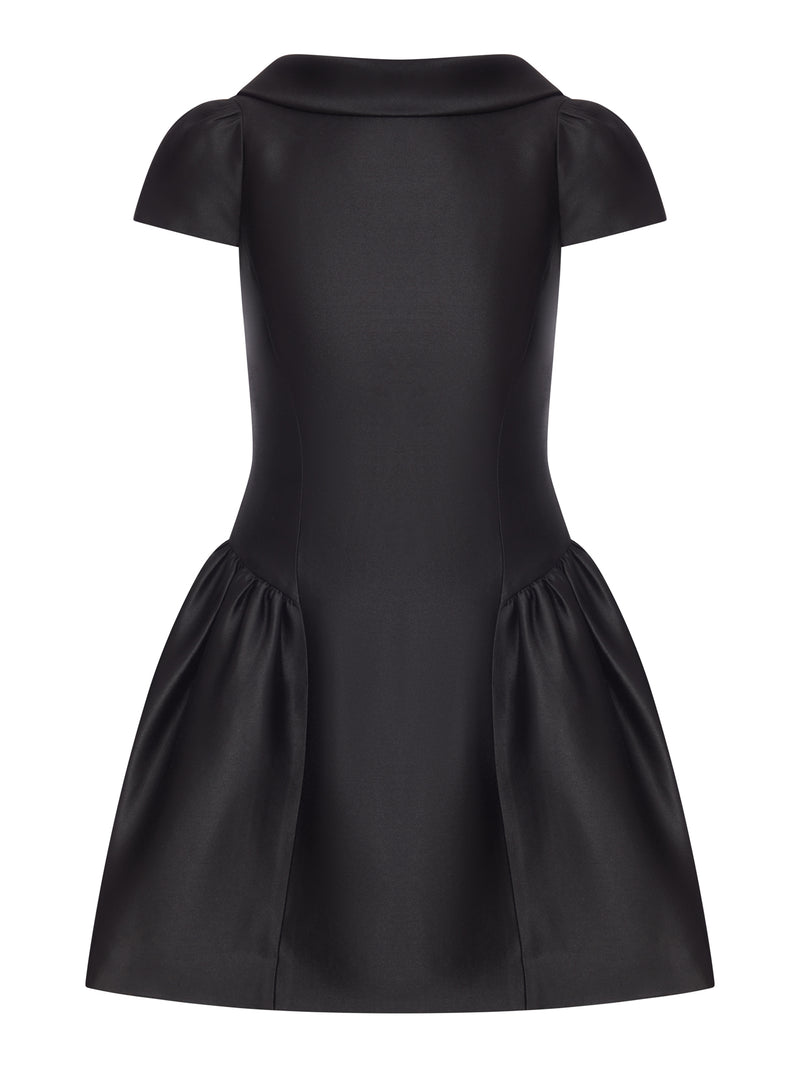 BLACK TAFFETA MINI DRESS WITH COLLAR