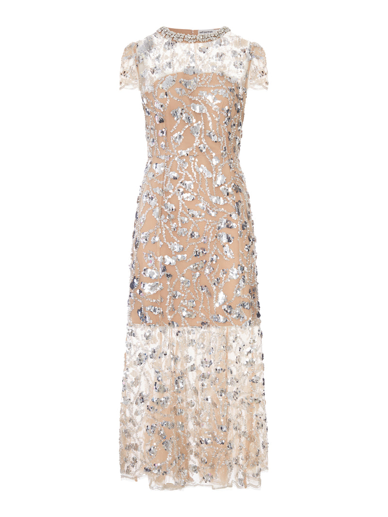 MIDI DRESS EMBELLISHED WITH SILVER SEQUINS