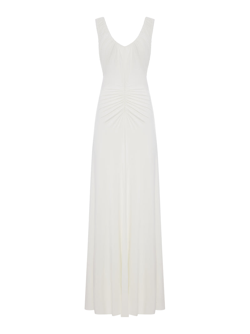 LONG WHITE JERSEY DRESS WITH GRIPPING