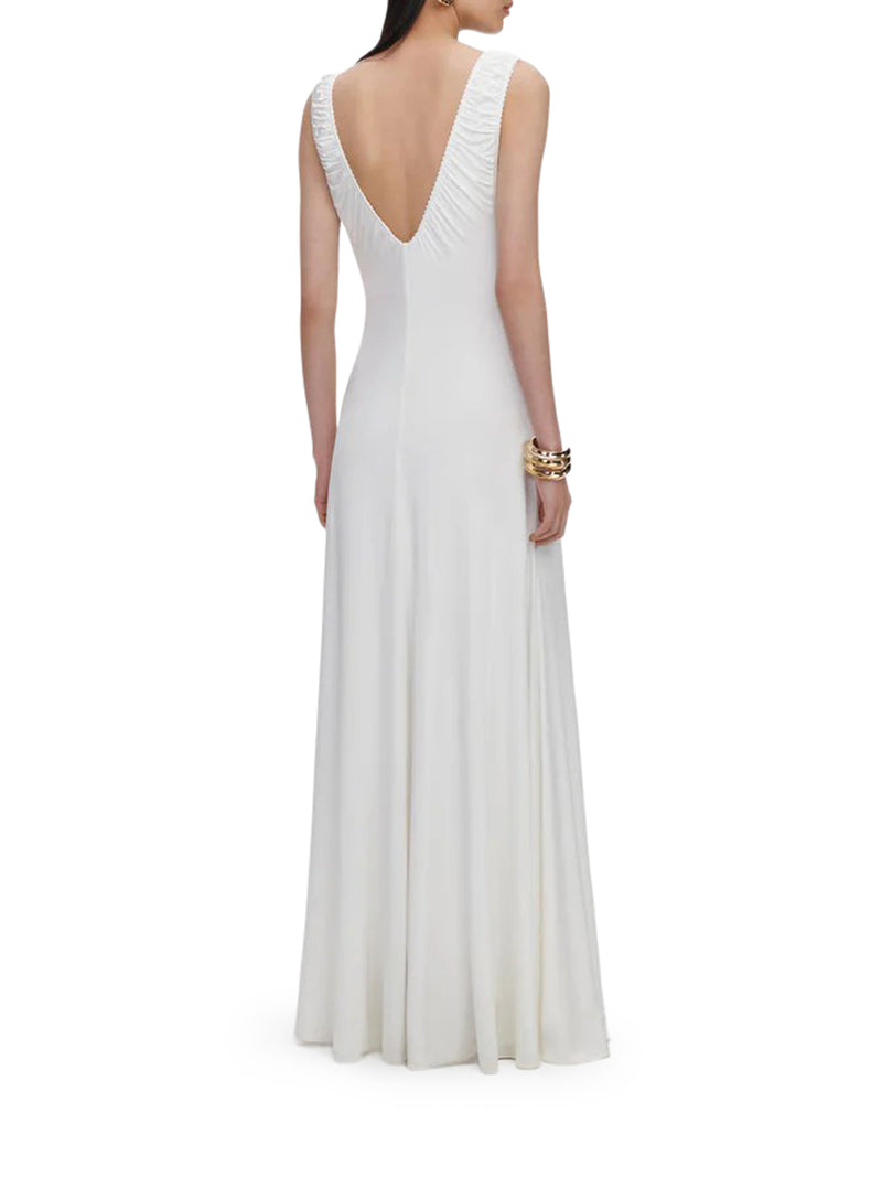 LONG WHITE JERSEY DRESS WITH GRIPPING