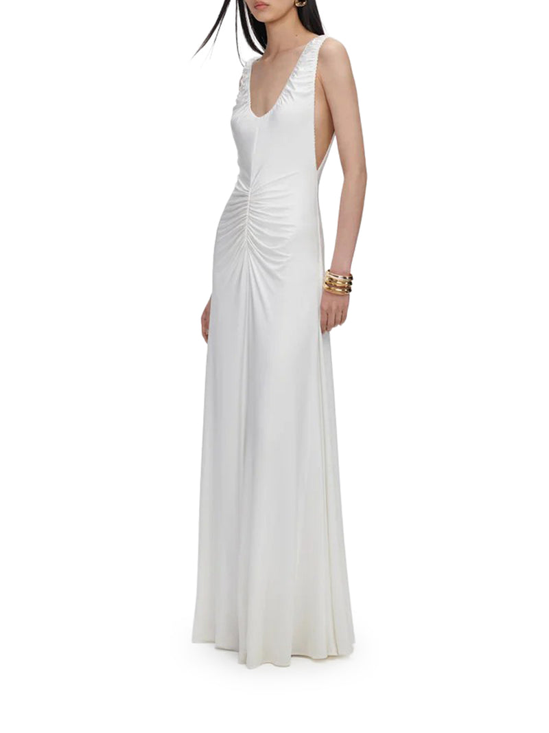 LONG WHITE JERSEY DRESS WITH GRIPPING