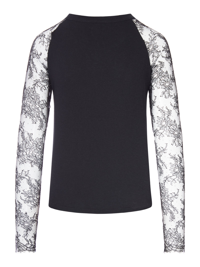 T-SHIRT WITH LACE SLEEVES AND GRAPHIC PRINT